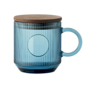 Mug Verre Strié Couvercle Acacia personnalisé TICOT
