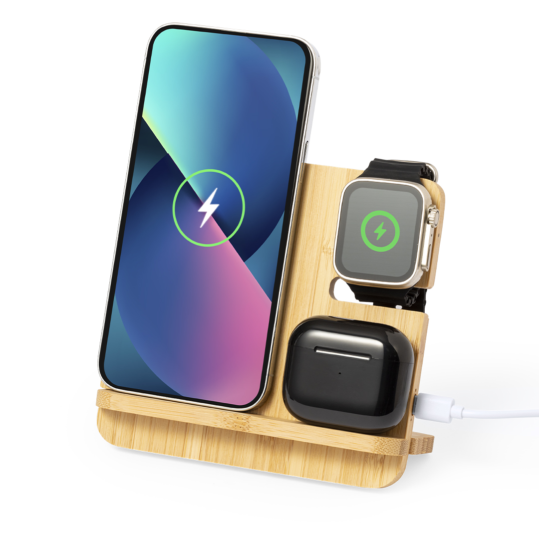 Chargeur Sans Fil Bois 3 en-1 personnalisé HAMSY – Image 2
